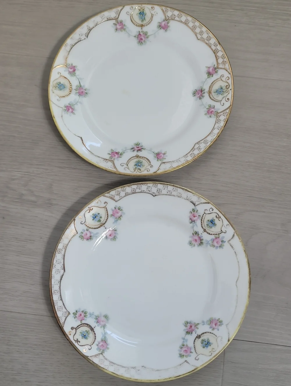 Vintage Nippon Hand Painted Floral Small Plates Set of 2 Gold Grandma Delicate
